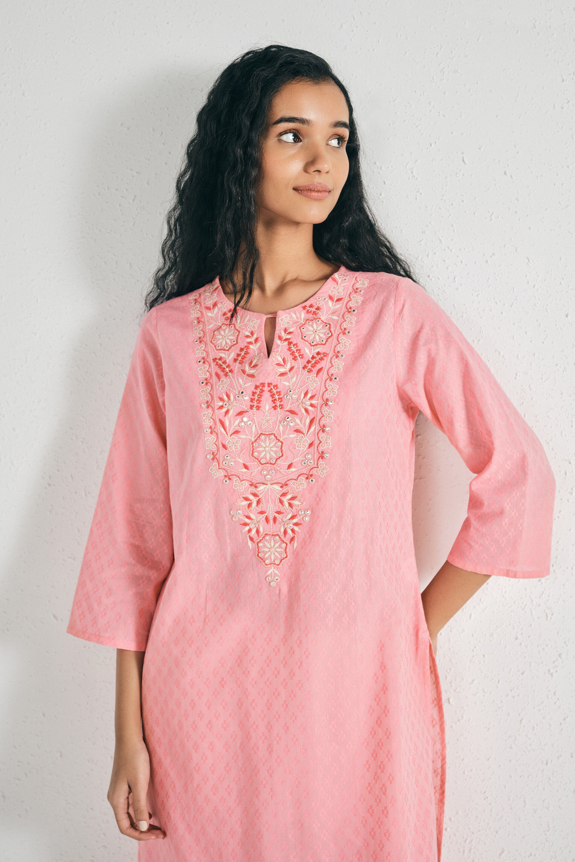 Soft Bloom Cotton Kurta, Pink, image 3
